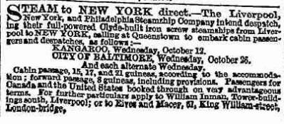 Advert for steamship passage